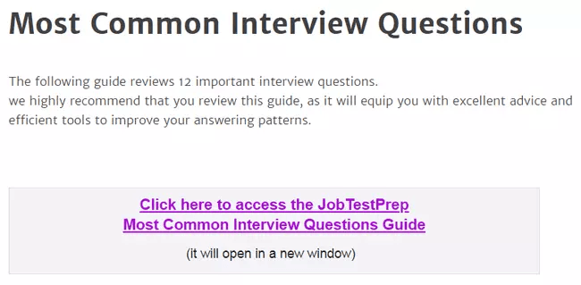 JobTestPrep Most Common Interview Questions PDF Guide Snippet