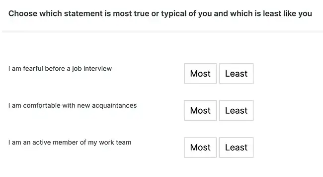 Personality and Preference Inventory Q1 statements q2